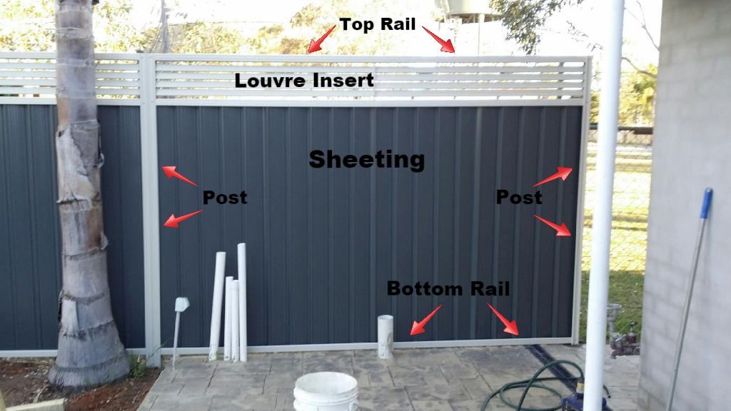 Colorbond fence components: posts, rails and sheets